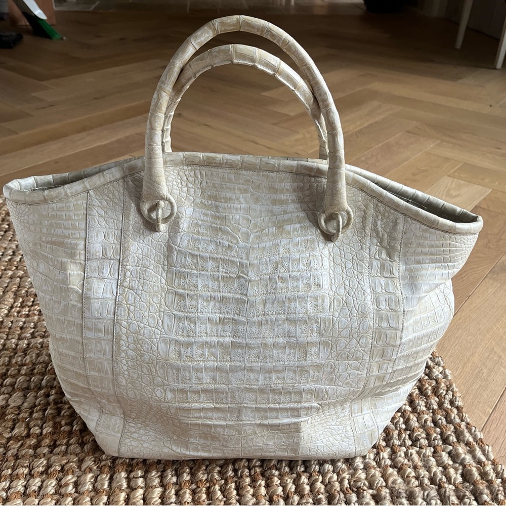 Elegant Cream genuine Crocodile Tote Bag